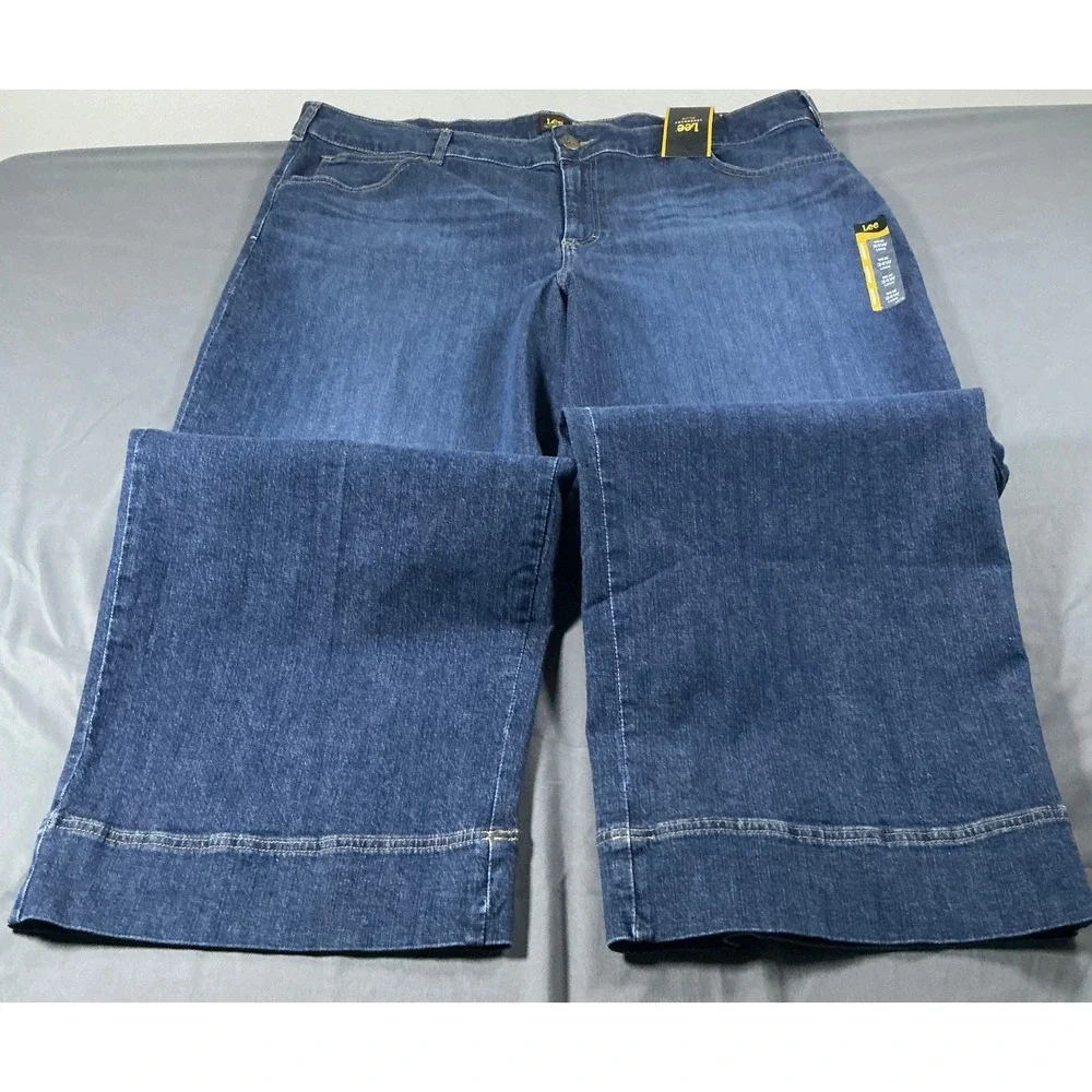 Lee‎ Legendary Plus Wide Leg Trouser Jeans 24W Long Dark Wash High Rise NWT - Picture 9 of 14